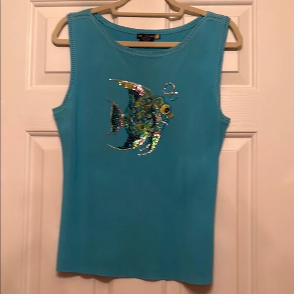 Sweaterworks Blue Sequin Fitted Tank Top - Picture 1 of 3